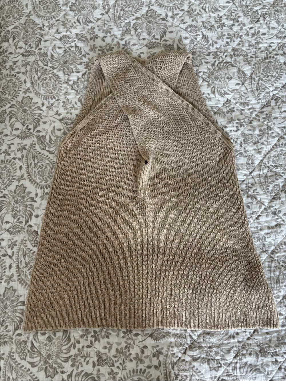 Commense Beige Knit Cross Halter Tank